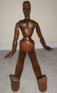 Large Wood Mannequin 34'' Carved Face Hands and Feet Unique Ball Joint Hinges  