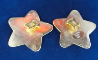 Vtg Huge 2" Cream Enamel Glass Opal Starfish Star Fernella's NYC Jools Earrings  