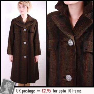 Vtg 60s Tweed Wool Stripe Winter Swing Jacket Coat 14 L  