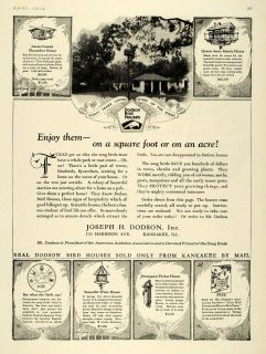 1924 Ad Joseph H Dodson Bird House Yard Garden Illinois ORIGINAL ADVERTISING  