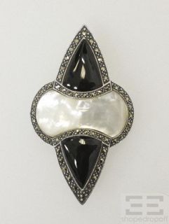 Judith Jack Sterling Silver Mother of Pearl Marcasite Black Onyx Pin  