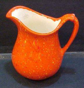 Vintage orange speckled home ceramic pottery juice pitcher  