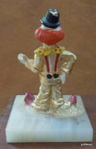 Miniature Clown on Marble Base Signed Judi Hand Painted  