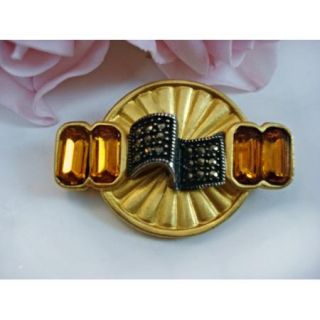 Vintage Fine JUDITH JACK Sterling Silver Marcasite and Gold Tone Brooch Pin  