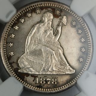 1878 CC Seated Liberty Quarter 25c NGC UNC Details Cancelled Die Very