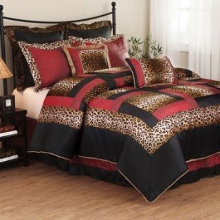 Black Red Brown Black Cheetah Jungle Comforter Set Queen Size