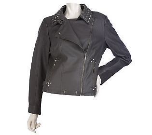 Dash by Kardashian Faux Leather Motorcycle Jacket Grey Sz Medium
