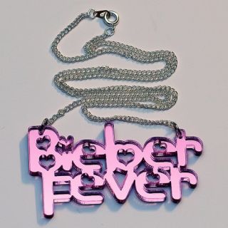 Justin Bieber Fever Mirror Pink Acrylic Necklace Charm
