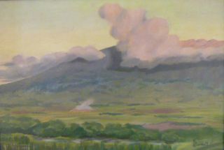 RARE 1930S OIL PAINTING OF KAMUELA & MAUNA KEA   STARRAT  STYLE D. H