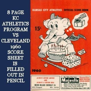 1960 KANSAS CITY ATHLETICS vs CLEVELAND 8 pg PROGRAM BOOK SCORE PG