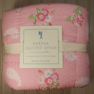 Pottery Barn Kids Karina Quilted Sham Euro Pink White Floral 1