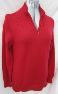 KAREN SCOTT Solid True RED SWEATER Misses Size XL Half Zip Holiday