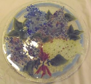 Peggy Karr Signed Fused Art Glass Lilacs Floral 11 Serving Plate