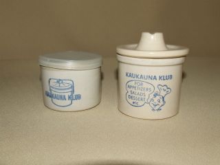 Vintage Kaukauna Klub Dairy Small Cheese Crock w Lid Set of 2