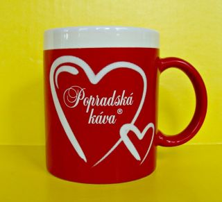 Popradska Kava COFFEE CUP MUG Slovak Slovakia Ceramic Red White Hearts