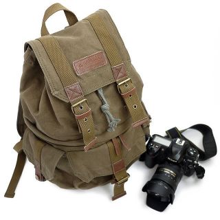 F2002 Canvas DSLR Camera Bag Backpack Rucksack Green