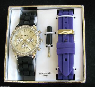 Unlisted Interchangable Black Purple Silicon Bands Silver Dial Watch