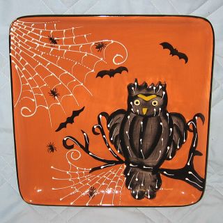 Laurie Gates Ware Halloween Black Owl 10 25 Square Dinner Plate New