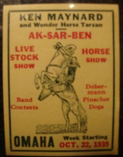 Ken Maynard Movie Rodeo Cowboy Horse Show AK SAR BEN Omaha Poster