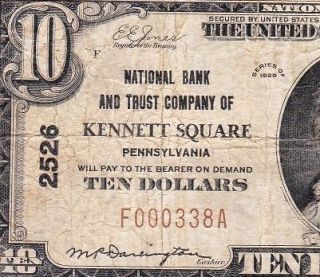 Nice Scarce 1929 $10 Kennett Square PA National Banknote 