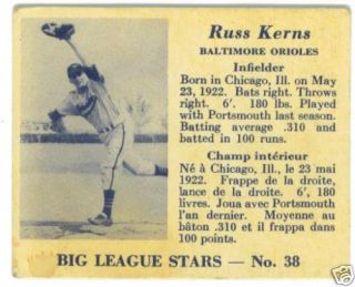 Very RARE 1950 Big League Stars 38 Russ Kerns VG