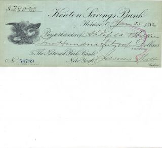 Vintage 1886 Bank Check Kenton Ohio Eagle Vignette