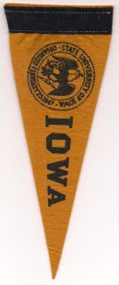 Iowa University Hawkeyes 1960s Vintage Felt Yellow Mascot Mini Pennant