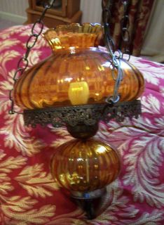 Vintage Amber Glass Hurricane Hanging Ceiling Light