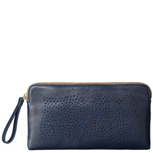 Orla Kiely Giant Punched Acorn Flat Zip Purse Ink Navy Blue