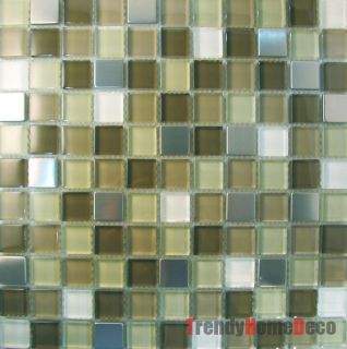 Steel Brown Glass Mosaic Tile Backsplash Kitchen Wall Sink
