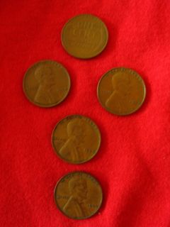 NILE KINNICK ERA SET OF FIVE 5 1939 LINCOLN WHEAT PENNIES PHILLY MINT