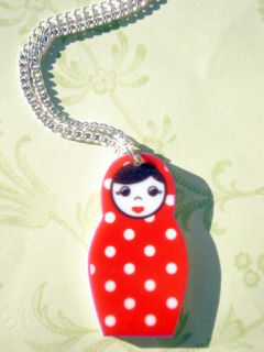 Russian Doll Necklace Quirky Kitsch Retro Vintage Red