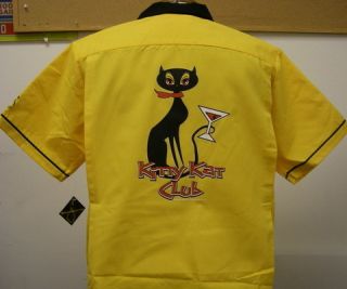 Gold Black Kitty Kat Club Retro Bowling Shirt Kool PRRR