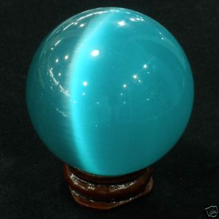 Cats Eye Crystal Ball ORB Sphere Display Light Blue 40mm Stand AAA