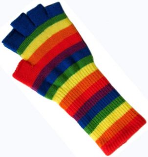 Knit Fingerless Gloves Warmer Winter Rainbow Multi Color Striped