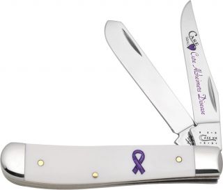 Case Knives Alzheimers Mini Trapper 3 1 2 Closed White Purple Knife