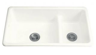 Kohler Cast Iron 2 Bowl Undermount or Self Rimming White Kitchen Sink