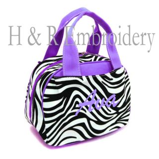 Personalized Lunch Tote Bag Purple Zebra Insulated Custom