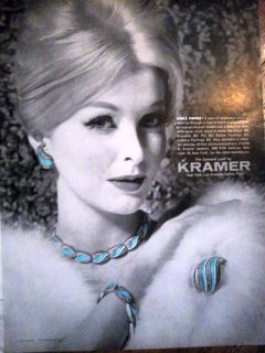 Vintage Kramer Aqua Swirl Jewelry Necklace Bracelet Brooch Ad