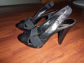 Kristin Davis Blk Leather Fabric Slingback High Heels Size 8 5 M