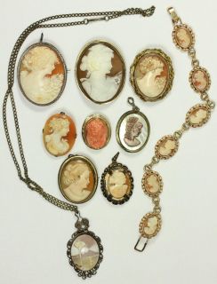 Victorian Edwardian Shell Cameo Jewelry Volcano Krementz Bracelet MORE