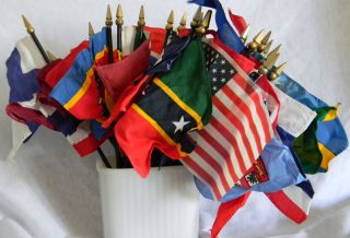 Lot of 40 Different Countries Miniature Fabric Hand Held Desk Flag
