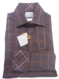 Thomas Dean L s Shirt Brown Pane Print w Contrasting Cuffs Mens M