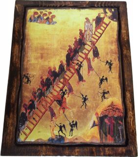 The Ladder of Divine Ascent Orthodox Byzantine Icon on Wood Handmade
