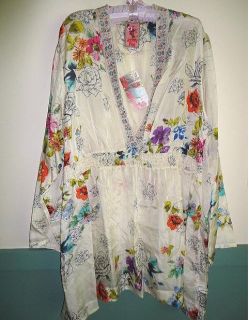 New $210 Johnny Was Printed Floral Silk Tunic Top 3X