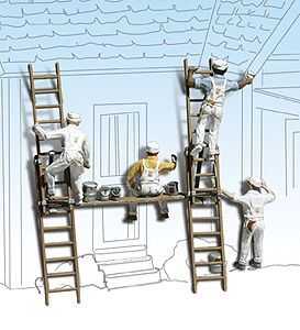 HO Scale Painters on Scaffolding Ladders Figures