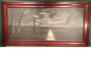 BIG Arts Crafts Moon Light Woodland Lake Oil Painting Ogee Picture