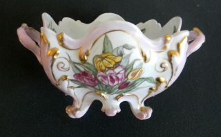 Limoges Vintage Laporte Large Porcelain Handled and Footed Bowl Tulips