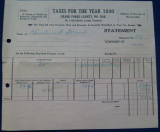 Vintage 1930s Property Tax Bills Lakeville Grand Forks County North