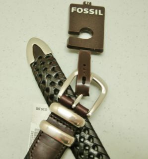Fossil Braided Brown Laramie Belt Western Silver Buckle, Jeans or
